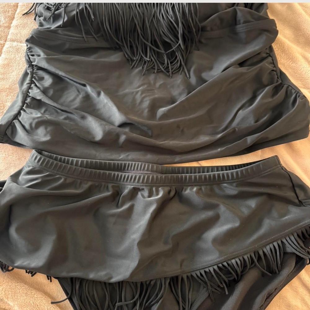 Black Fringe Tankini Seperates